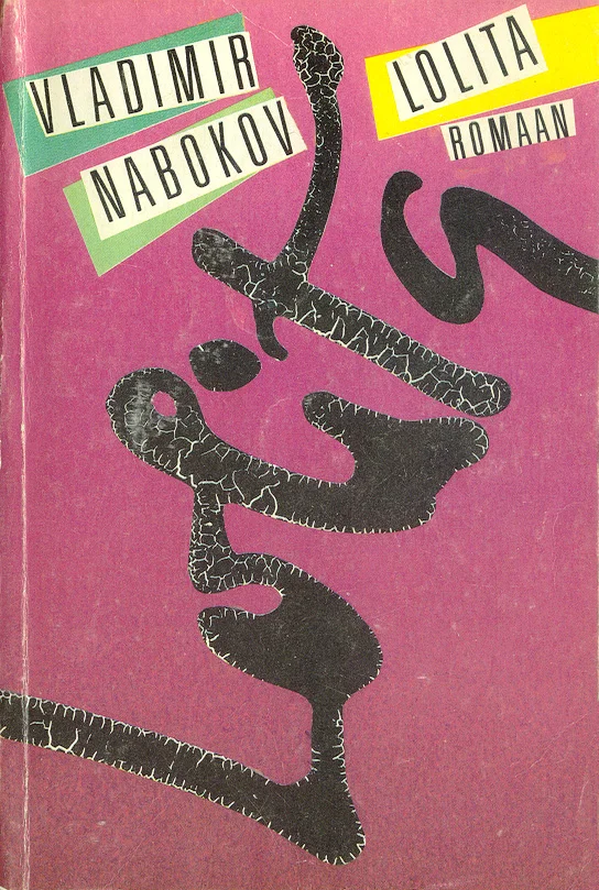 Lolita - Vladimir Nabokov (Eesti Raamat, 1990). Roosakal-lillal taustal domineerib must abstraktne kalligraafiline kujund, mis meenutab stiliseeritud tähtede või joonte mängu. Kujundus on minimalistlik ja graafiline, modernistlikus stiilis.