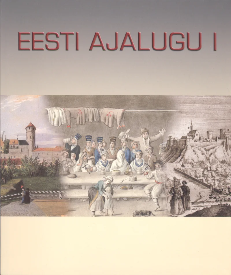 Eesti ajalugu - Ain Mäesalu, Mati Laur, Tõnu Tannberg, Ursula Vent (Avita, 2005). Kaanel domineerib sepiatoonis ajalooline panoraamgraafika, mis kujutab keskaegset linnavaatega stseeni – müüridega linn, rahvamass ja lipud. Taust on hele beež-pruunikas, mis annab kaanele antiikse ja akadeemilise ilme.