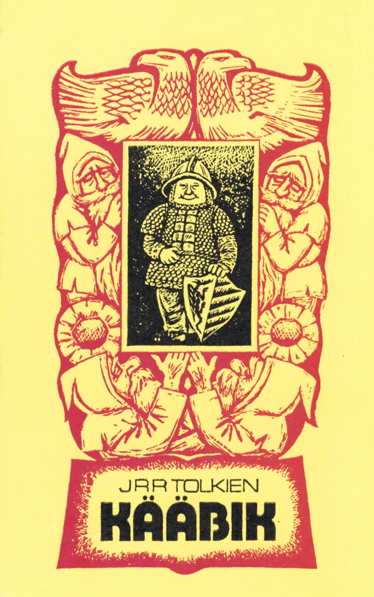 Kääbik - John Ronald Reuel Tolkien (Kupar, 1995). Kollase taustaga kaanel on punase mustriga kaunistused, sealhulgas lilled ja linnud. Keskel asub must-valge puulõike stiilis illustratsioon, millel kujutatakse soomustatud sõdalast või kääbikut.