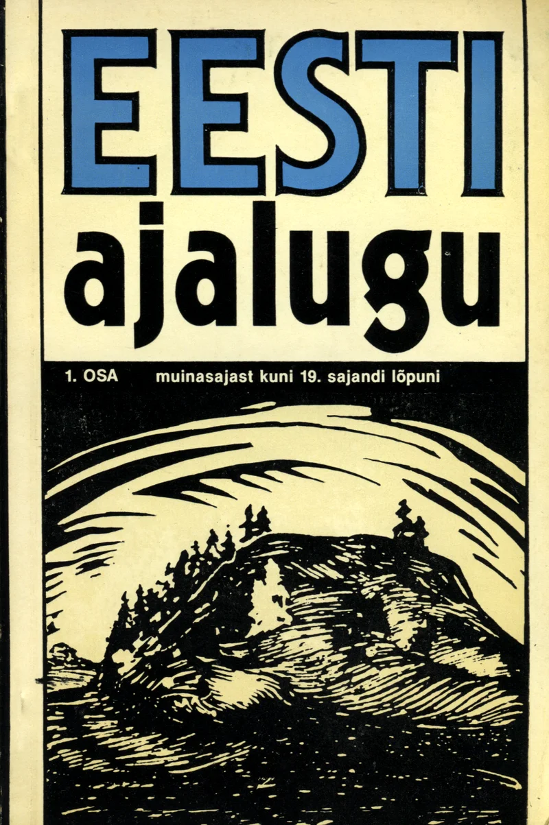 Eesti ajalugu - Helmut Piirimäe, Sulev Vahtre, Silvia Õispuu, Hillar Palamets, Mart Laar (Valgus, 1989). Mustvalge puulõiketehnikas illustratsioon, mis kujutab järsukaldalist kivist saart või neeme metsaga, mida ümbritseb vesi. Kaane taust on helepruun ning pealkiri on esitatud suures sinises ja mustas kirjas.