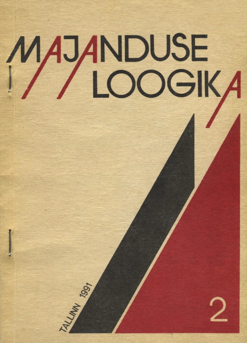 Majanduse loogika - Vlady Kellik (Tallinna Tehnikaülikool, 1991). Konstruktivistlikus stiilis kujundus, kus domineerivad diagonaalsed geomeetrilised kujundid – must ja punane kolmnurk vastu beežikat tausta. Minimalistlik ja modernistlik trükikujundus, mis on iseloomulik 1920.–1930. aastate avangardistlikule esteetikale.
