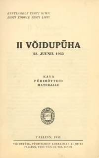 II Võidupüha. 23. juunil 1935. Kava. Põhimõtteid. Materjale