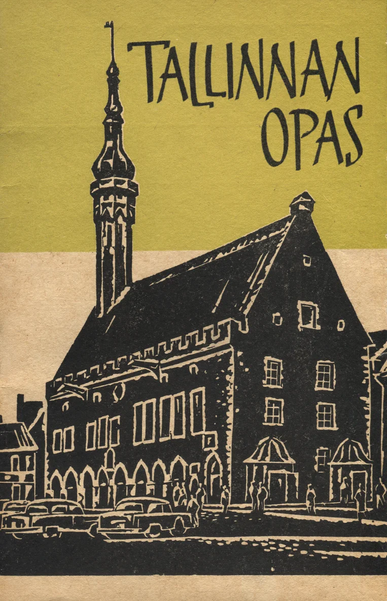 Tallinnan opas - Jüri Selirand, Raimo Pullat (Eesti Raamat, 1965). Mustvalge linogravüüri stiilis illustratsioon, mis kujutab Tallinna vanalinna hoonet tornikesega taustal. Kaane taustavärv on kollakasroheline, kujutis on jämedajooniline ja graafiline.