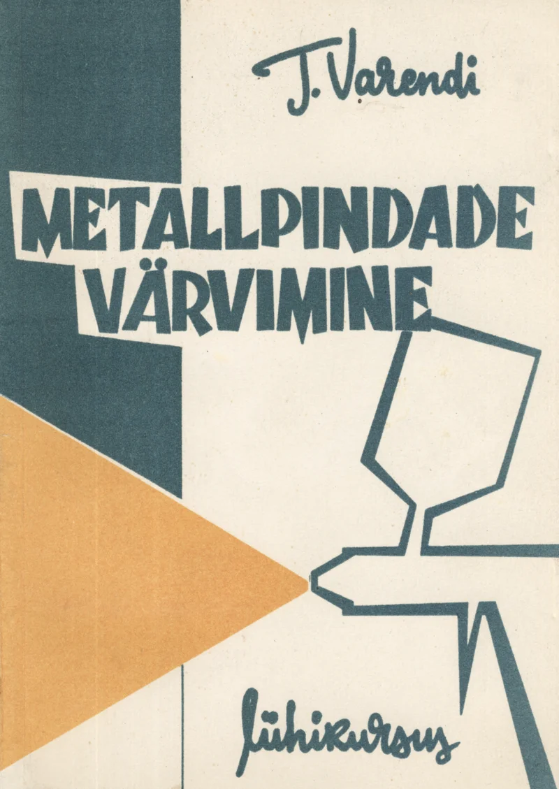 Metallpindade värvimine - Taavet Varendi (Linnamajanduse ja Autotranspordi Teaduslik- Tehniline Ühing, 1966). Minimalistlik graafiline kujundus geomeetriliste kujunditega — kolmnurgad ja ristkülikud kollases, sinises ja valges toonis loovad abstraktse kompositsiooni. Kaanel on stiliseeritud joonisel kujutatud värvimisseade või pritspüstol.
