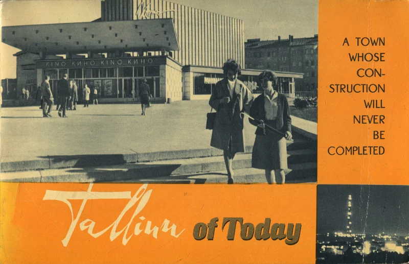 Tallinn of today - Gustav German (Eesti Raamat, 1965). Vintage fotokollaažiga kaanekujundus, millel on mustvalge linnavaade kaasaegse arhitektuuri ja jalakäijatega. Kollakasbeež taust ning elegantne käsikirjaline tiitli kirjastiil loovad 1960.–70. aastate reisiraamatu õhkkonna.