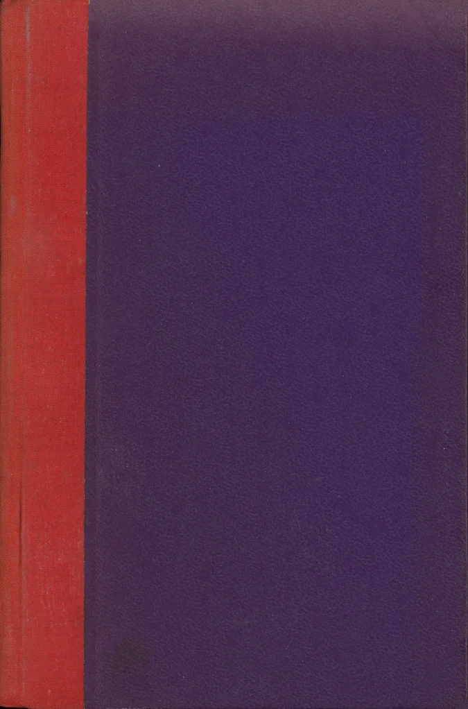 Neli kuradit - Herman Bang (Elu, 1929). Minimalistlik kaane kujundus koosneb kahest värviväljast — vasakul kitsas punane riba ja paremal lai lilla-violetne pind.