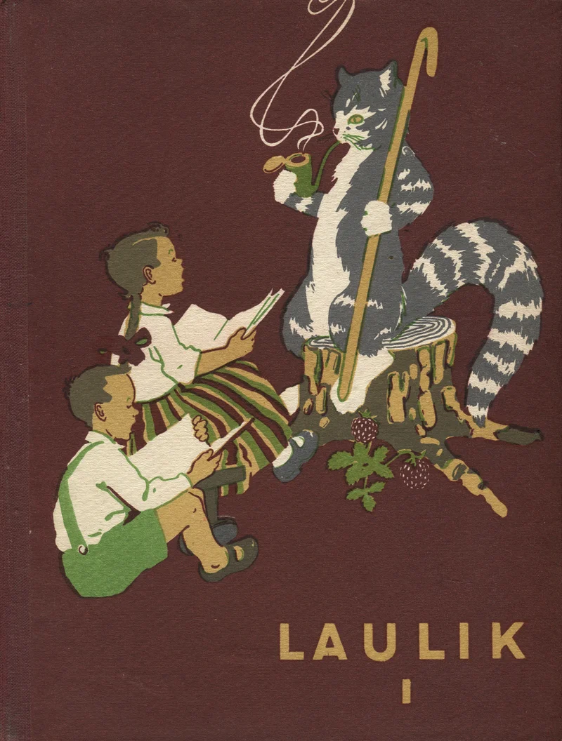 Laulik I - Harri Kõrvits, Aado Velmet, Edgar Arro (Eesti Riiklik Kirjastus, 1958). Tumepunase taustaga kaanel on värviline illustratsioon, kus kaks last vaatavad käpaga keppi hoidvat suurt triibulist kassi, kes seisab kännu otsas. Joonistus on lapselikus, sooja koloriidiga muinasjutulikus stiilis.
