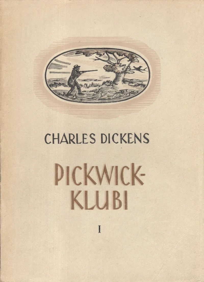 Pickwick-klubi järelejäänud paberid - Charles Dickens (Ilukirjandus ja Kunst, 1948). Minimalistlik hele kaas, millel on väike must-valge gravüüri stiilis illustratsioon, kus kujutatakse inimfiguuri maastikul puu lähedal. Kujundus on tagasihoidlik ja klassikaline, tüpograafia domineerib üle pildielemendi.