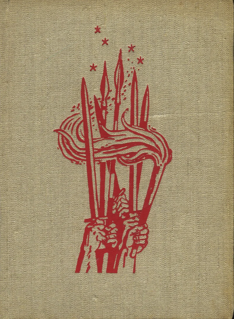 Tasuja - Eduard Bornhöhe (Ilukirjandus ja Kunst, 1948). Beežil linasел taustal punane graafikaline illustratsioon, kus käed hoiavad üles tõstetud piike ja lippu, mille kohal säravad tähed. Puugravüüri stiilis jõuline ja võitlev kompositsioon.