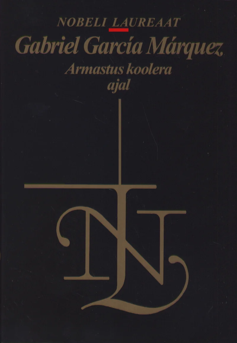 Armastus koolera ajal - Gabriel García Márquez (Eesti Raamat, 2006). Mustal taustal kuldse kalligraafilise monogrammiga elegantne minimalistlik kaanekujundus, kus tähed on põimitud ornamentaalseks embleemiks.