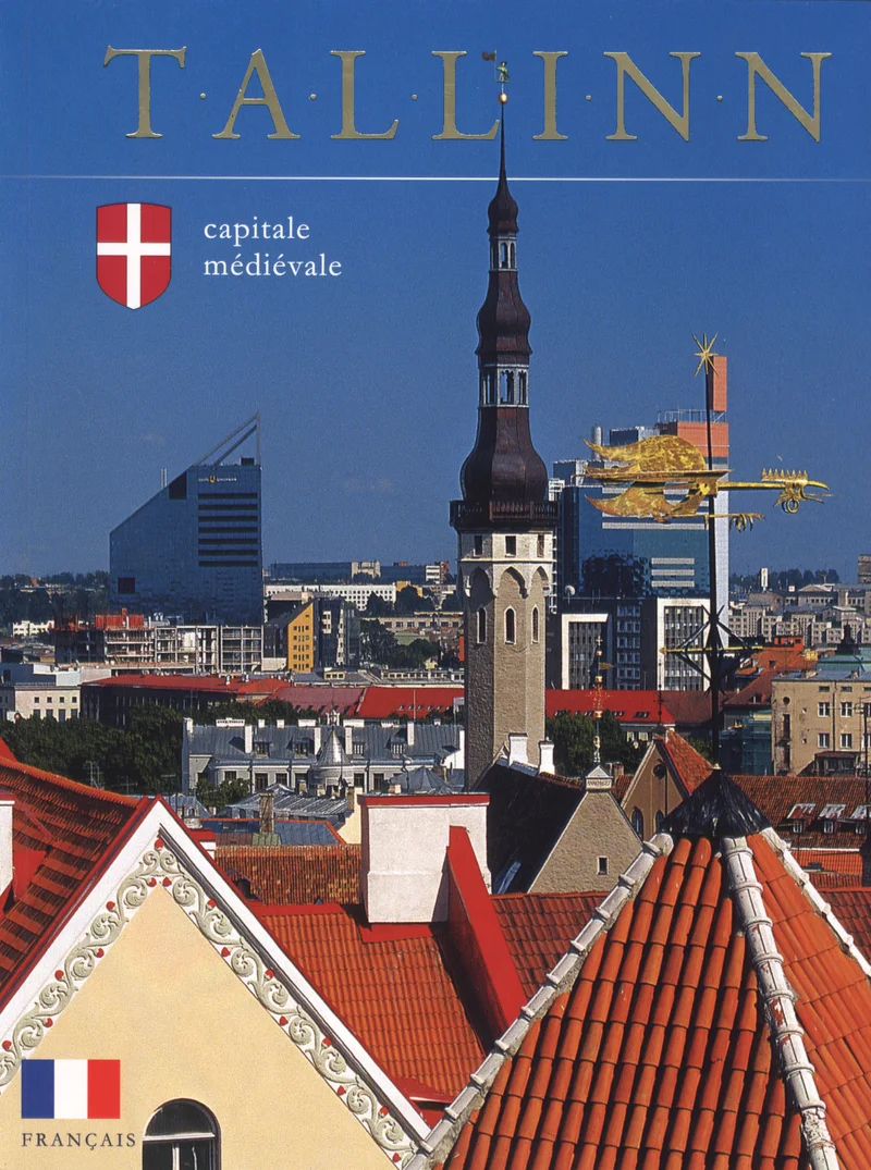 Tallinn - Kristina Porgasaar, Eva-Grete Aljas (Grenader). Fotograafiline linnavaade Tallinna vanalinnale, kus domineerivad punased katused, Oleviste kiriku torn ja kaasaegsed kõrghooned taustal. Sinise taeva all avaldub keskaegse ja tänapäevase arhitektuuri kontrast.