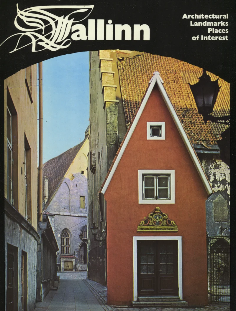 Tallinn - Dmitri Bruns, Rasmus Kangropool (Aurora, 1980). Fotol on kujutatud Tallinna vanalinna kitsast tänavat, kus domineerib ere punane väike hoone teraviku katusega keskaegse arhitektuuri taustal. Pilt on stiililt dokumentaalne reisifotograafia soojades punakates ja hallikates toonides.