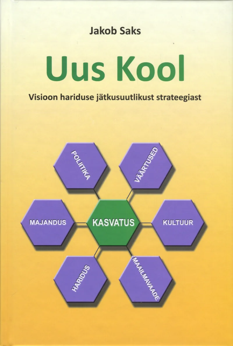 Uus Kool - Jakob Saks (Integraloogia Instituut, 2011). Helerohelisel taustal kujutatud diagramm, mille keskel on roheline kuusnurk sõnaga „KASVATUS", mida ümbritsevad kuus ühendatud kuusnurka tähistamaks hariduse, majanduse, poliitika, väärtuste, kultuuri ja haridusega seotud valdkondi.