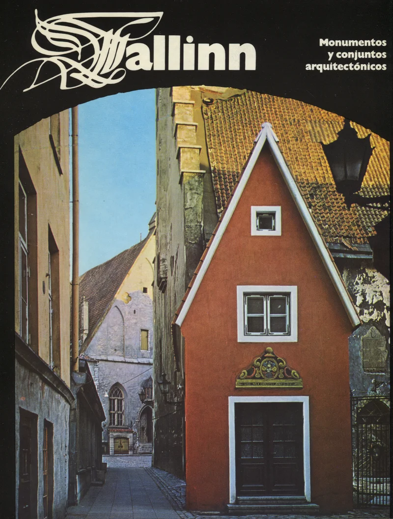 Tallinn - Rasmus Kangropool, Dmitri Bruns (Aurora, 1980). Fotol on kujutatud Tallinna vanalinna kitsas tänavanurk punase kolmnurkse viilkatusega väikese hoone ja helehalli kivimüüriga kiriku taustaga. Pilt on võetud alt ülespoole, rõhutades keskaegse arhitektuuri mahukust ja sügavust.