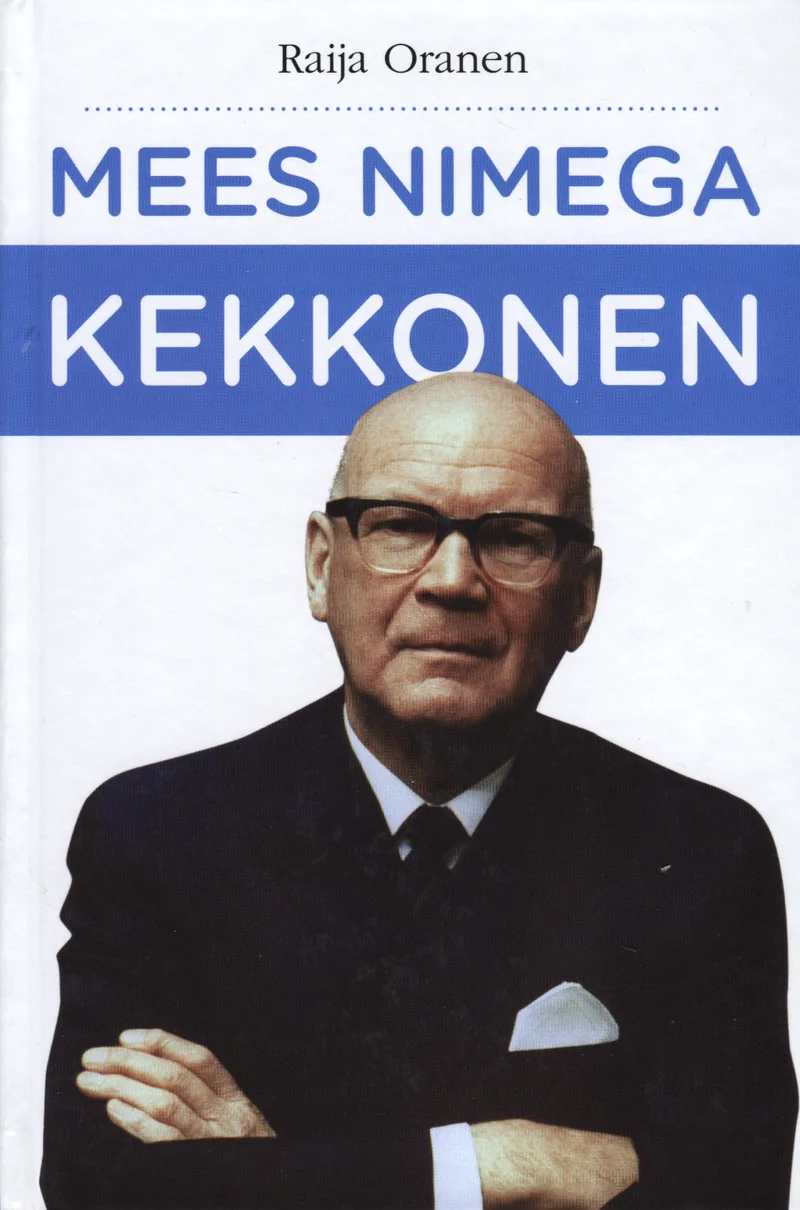 Mees nimega Kekkonen - Raija Oranen (Pegasus, 2014). Fotorealistlik kaanepilt, millel on kujutatud eakas meesterahvas tumesinisel taustal, seljas tumesinine ülikond valge taskurätikuga. Foto on klassikalises portreestiilis.