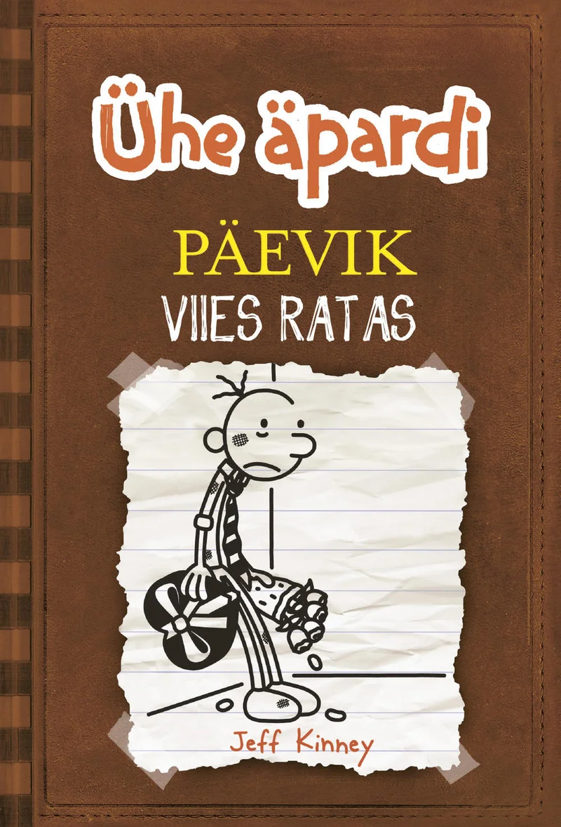 Ühe äpardi päevik - Jeff Kinney (Ajakirjade Kirjastus, 2015). Pruunikas kaanekujundus imiteerib kulunud nahkköidet spiraalköitega, millel on kujutatud käsitsi joonistatud stiilis poiss, kes seisab üksi ja näeb välja nukker ning tüdinud.