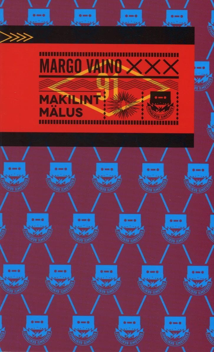 Makilint mälus - Margo Vaino (Jumalikud Ilmutused, 2015). Tumepunane kaas on kaetud korduva sinise mustriga, mis kujutab stiliseeritud kolpe või maskitaolisi sümboleid. Keskosas paikneb kontrastne punane-must tekstiblokk koos dekoratiivse märgistusega.