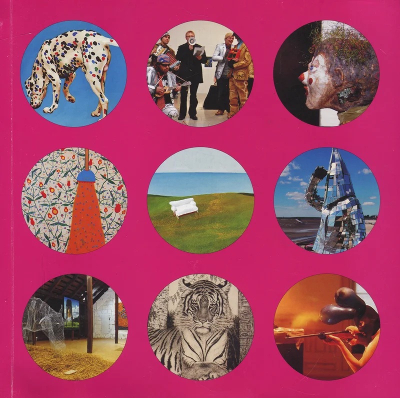 Art in Pärnu 2010-2011 (Pärnu Kunstikeskus, 2011). Erkkroossal taustal on üheksa ringikujulist fotot kunstiteostest ja kunstisündmustest — sealhulgas skulptuur, näitused, maastikud ja tiigri kujutis. Fotod moodustavad korrapärase 3×3 ruudustiku.