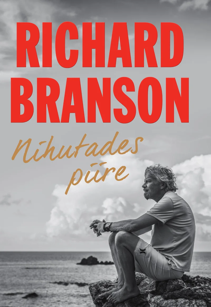 Nihutades piire - Richard Branson (Helios, 2018). Mustvalgel fotol istub mees kivil mere ääres, vaatab kaugusesse. Kaane kujundus on minimalistlik, punase ja musta kirjaga valge taustal.
