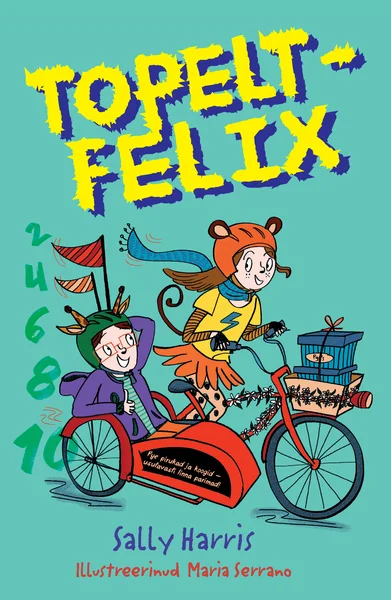 Topelt-Felix - Sally Harris (2021). Joonistuslikul türkiissinisel taustal sõidavad kaks last – üks neist kannab karvaseid kõrvu ja salli – tandempyörällä ehk kaheistelisel jalgrattal, millel on kaasas kast. Humoorikas ja värvikas illustratsioon on tehtud käsitsi joonistatud stiilis.