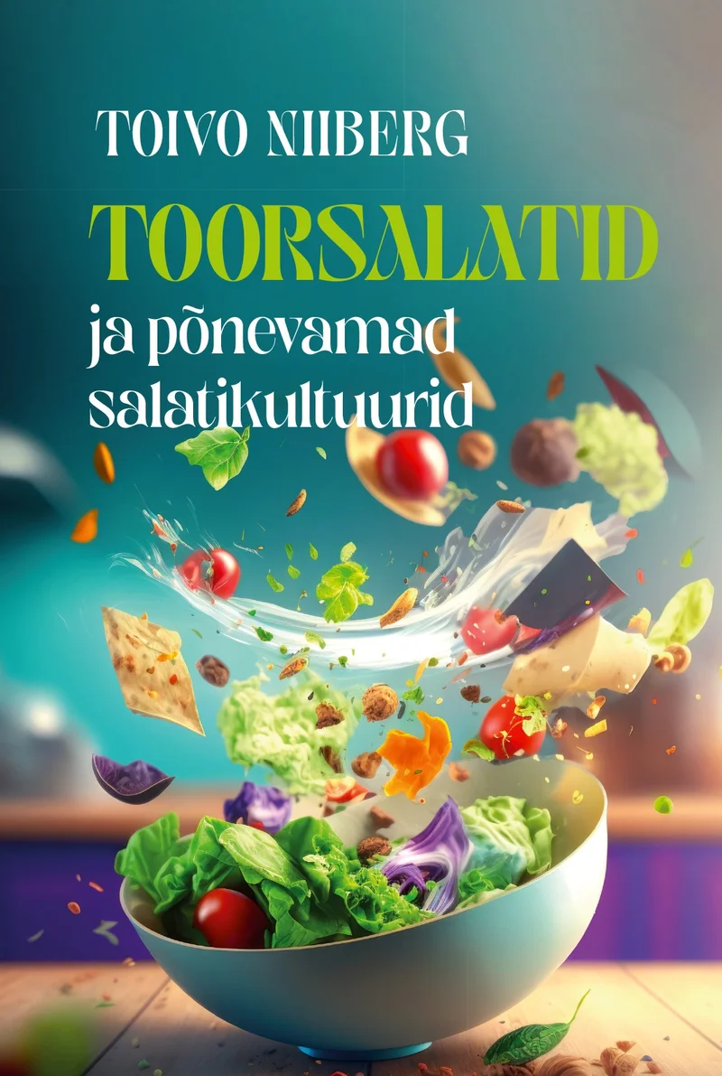 Toorsalatid ja põnevamad salatikultuurid - Toivo Niiberg (Hea Lugu, 2023). Hele taust ja elav, dünaamiline kompositsioon, kus rohelises kausis asuva värske salati koostisosad — köögiviljad, juust, leivakrutoone ja ürdid — lendavad õhus. Kaanekujundus on ergas ja moodne, luues mulje energiast ja värskusest.