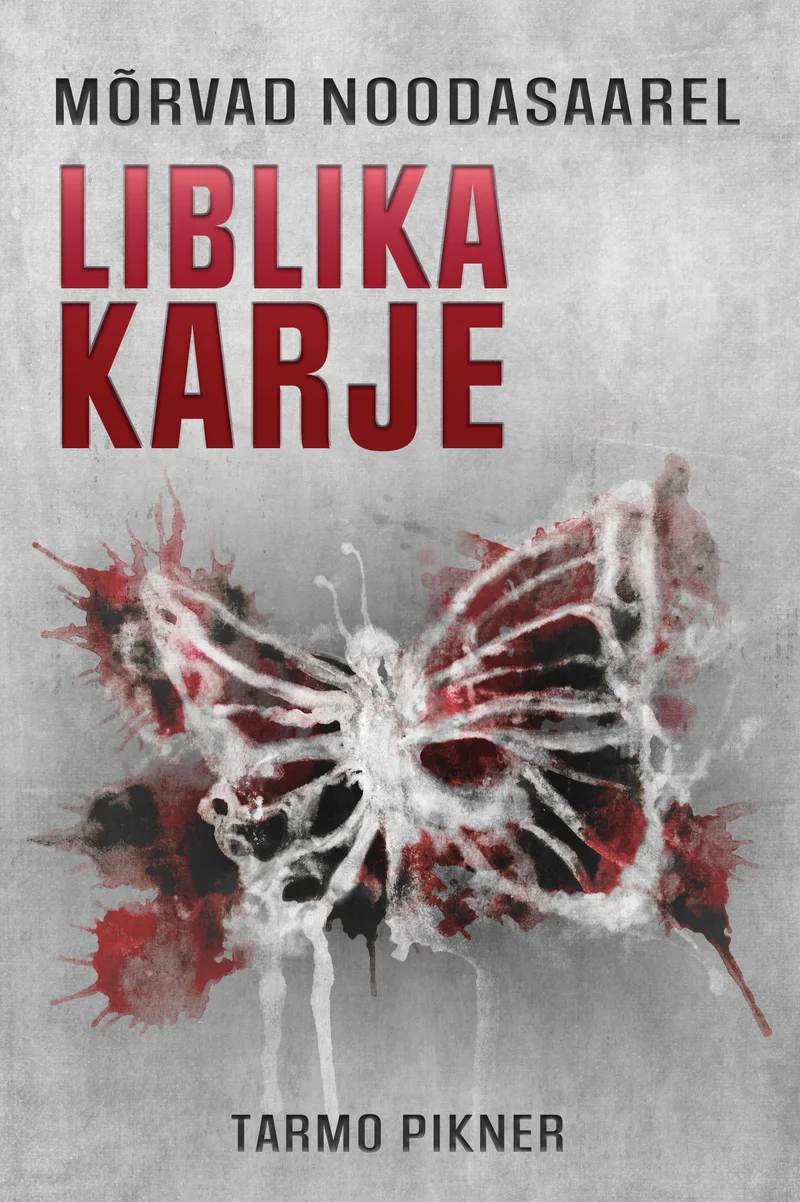 Liblika karje - Tarmo Pikner (Euromaja, 2024). Tumehallil taustal on dramaatiline liblikas, mis on kujutatud punaste veritaoliste plekke ja must-valgete toonidega. Kujundus on sünge ja pinge täis, viidates kriminaalsele žanrile.