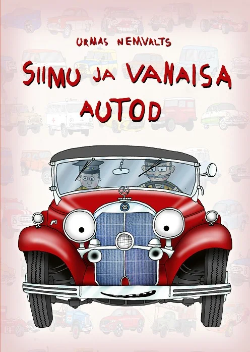 Siimu ja vanaisa autod - Urmas Nemvalts (Pähkliööbik, 2024). Kaanel domineerib suur punane vanaaegsete autodele omane auto eestvaates, mille esituled meenutavad silmi. Heleda tausta peal on taustale joonistatud väiksemaid vanemaid autosid jadana.