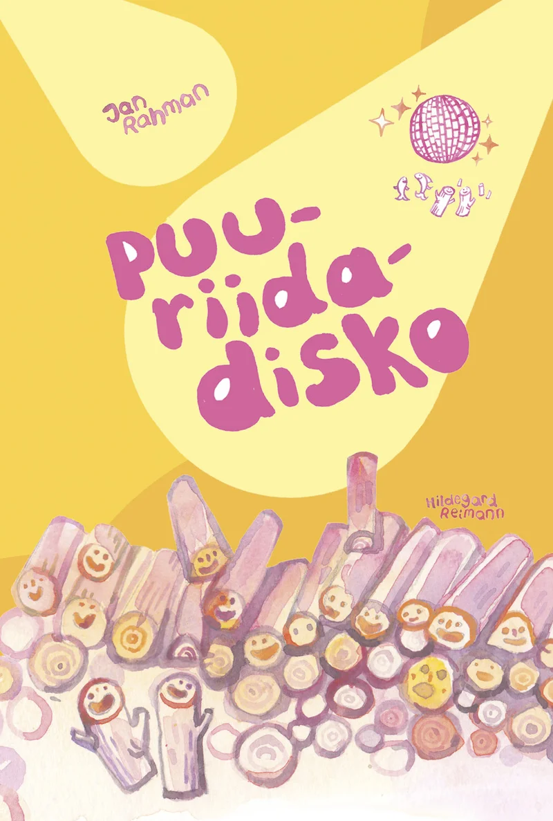 Puuriida disko - Jan Rahman (Väiku Välläandja, 2025). Kollase taustaga lapsemeelne illustratsioon, millel on kujutatud rõõmsate nägudega puuriida - puutükkide lõigatud otsad naeratavad ja tantsivad. Ülaosas hõljub väike disko-mirrorball, mis lisab lustlikku diskoteegi meeleolu.