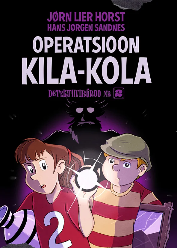 Koomiksistiilis illustratsioon, millel kaks last – tüdruk punases ja poiss triibulises särgis – hoiavad käes hõõguvat valget palli, taustal varitseb suur tume koletisekuju. Värvigamma on sügavsinise ja tumeda öiste toonidega, mis loovad pingelise õhkkonna.