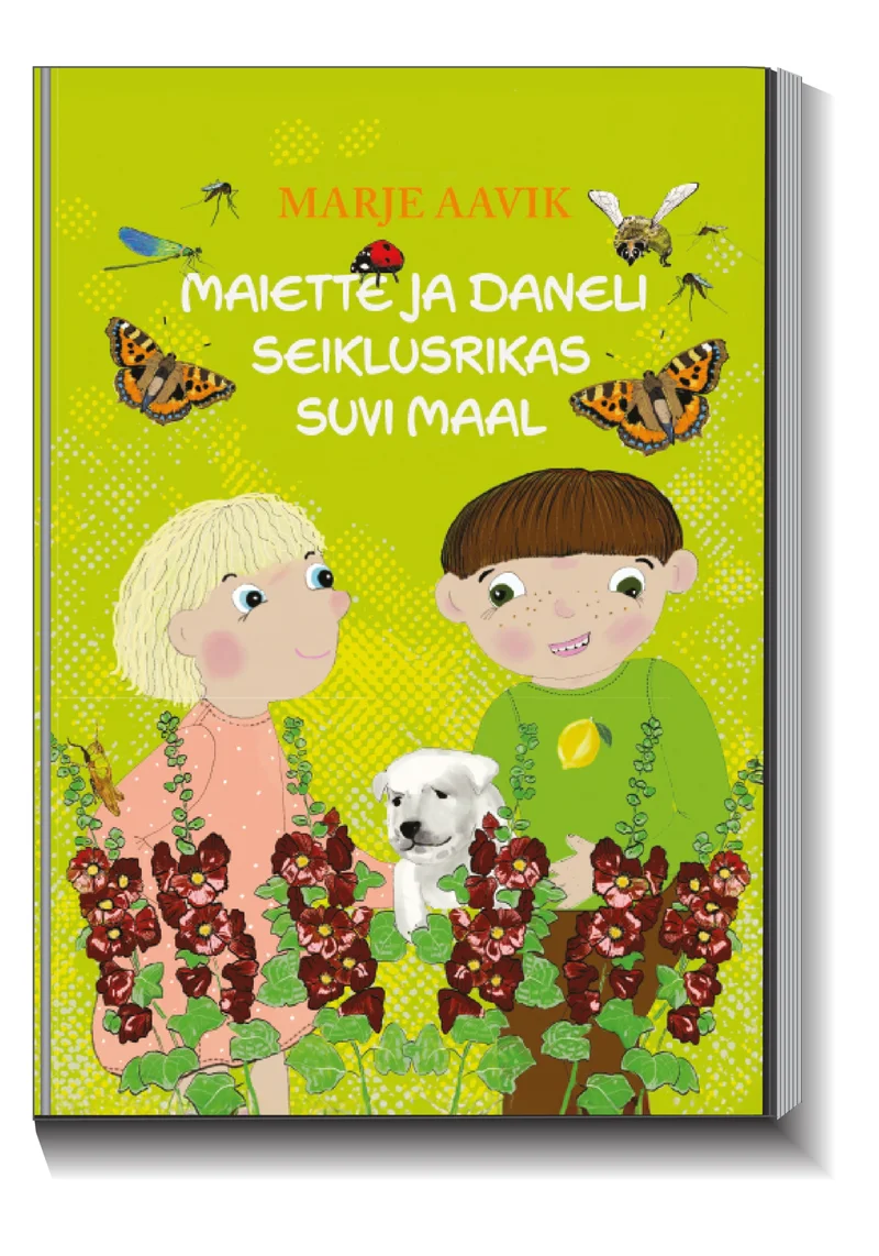 Maiette ja Daneli seiklusrikas suvi maal - Marje Aavik (Hea Tegu, 2026). Lasteraamatule omane sooja rohelise taustaga illustratsioon, millel on kujutatud kaht last ja valget koera lillepeenra vahel. Kaane ülaosas lendavad liblikad ja mesilane, kujundus on rõõmsavärviline ja naiivselt armas.