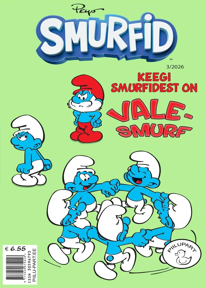 Smurfid - Peyo (Piilupart, 2026). Heleroheline kaas, millel on kujutatud mitu sininahalist Smurfi erinevas poosis — üks Smurf kannab punast mütsi ja vaatab teisi Smurfe, kes moodustavad ringi. Joonistused on Peyo klassikalises koomiksistiilis.