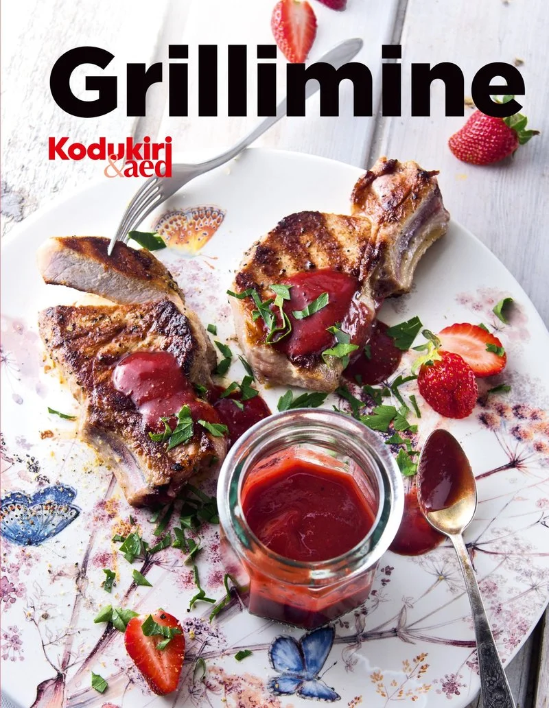 Grillimine. Lihtsalt ja maitsvalt - Pille Enden (Ühinenud Ajakirjad, 2026). Kaanel on ilus toidufoto grillitud lihatükkidest koos värskete maasikatega valgel taldrikul ning klaaspurgis punane kastet. Fotograafia on elegantne ja isuäratav, soojades looduslikes toonides.