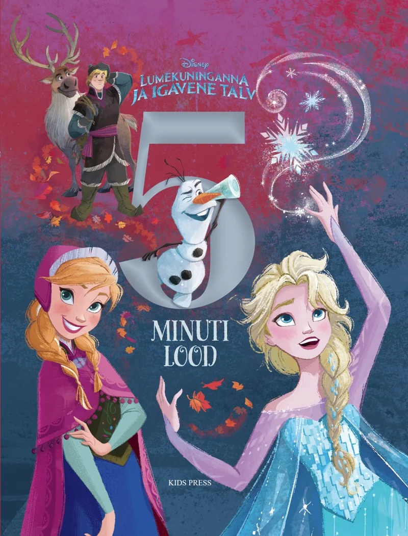 Lumekuninganna ja igavene talv - Disney (Kids Press, 2026). Kaanel on kujutatud Disney animafilmi peategelasi — Anna ja Elsa roosakas-lillal taustal, keskel lõbus lumeingel Olaf ning taustal Kristoff ja põhjapõder Sven. Illustratsioon on värviküllane ja lapselikult rõõmsas Disney-stiilis.
