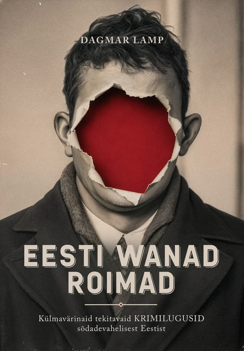 Eesti wanad roimad - Dagmar Lamp (2026). Tumehall-tooniline fotomontaaž, kus mehe näo kohale on lõigatud suur punane suu täis hambaid, luues õudse ja häiriva efekti. Kujundus on lihtne, kuid tugeva visuaalse mõjuga, sobides hästi kriminaallugude žanriga.