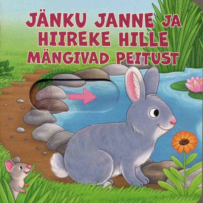 Jänku Janne ja hiireke Hille mängivad peitust - Ruby Warnecke (Karrup, 2026). Särav ja lapsesõbralik illustratsioon, millel on valge jänes rohelise muruga ääristatud tiigi kaldal, taustal väike hiir ja lilled. Pildil domineerivad erkrohelised ja sinised toonid, mis loovad sooja loodusõhkkonna.