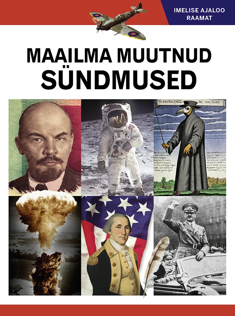 Maailma muutnud sündmused - Imeline Ajalugu (2026). Kollaaž ajaloolistest fotodest ja illustratsioonidest, mis kujutavad erinevaid 20. sajandi võtmeisikuid ja -sündmusi, sealhulgas tuumaplahvatus, kuulennud astronaut ja poliitilised tegelased. Pildid on paigutatud värvilise mosaiigina valgel taustal.