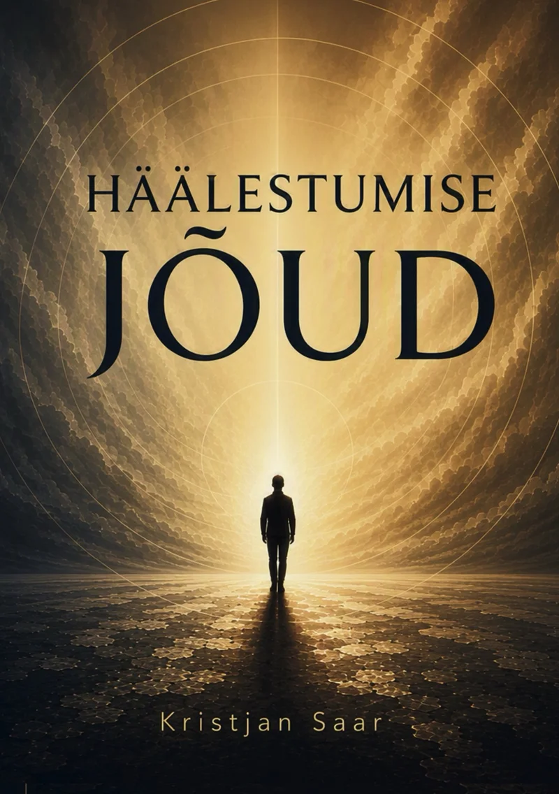 Häälestumise jõud - Kristjan Saar (Trükiviis, 2026). Kaanel on dramaatiline digitaalillustratsioon, kus inimese siluett seisab eredalt valgustatud tunneli või portaali suunas. Kuldne ja sooja tooniga valgus levib ülevalt, luues müstilise ja inspireeriva atmosfääri.