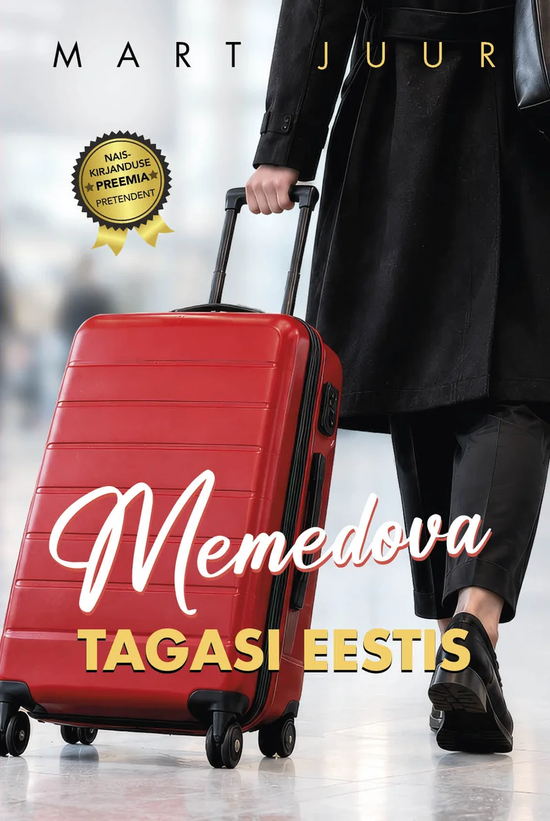 Memedova tagasi Eestis - Mart Juur (Rahva Raamat, 2026). Kaanel on elegantses tumedas riietuses naine, kes hoiab käes erkpunast kohvrit, taustal on hele, õhuline linnamaastik. Kujundus on fotorealistlik ja kaasaegne, domineerivad punased ja beežid toonid.