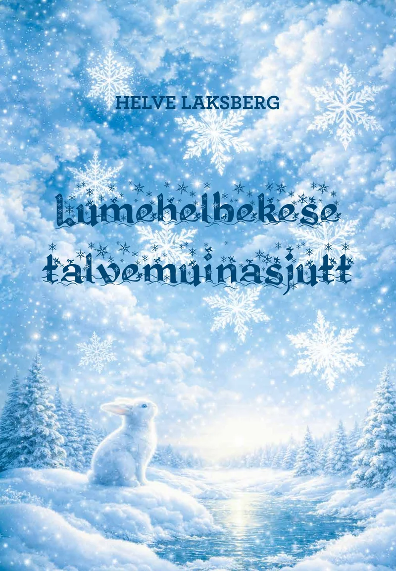Lumehelbekese talvemuinasjutt - Helve Laksberg (MAAEMA MTÜ, 2026). Heleroheline talvemaastik lumiste puude ja suurte lumehelvestega, mille keskel istub väike valge jänes sinakasvalges unenäolises õhkkonnas. Illustratsioon on pehme ja maagiline, muinasjutuliku akvarellistiili tunnustega.