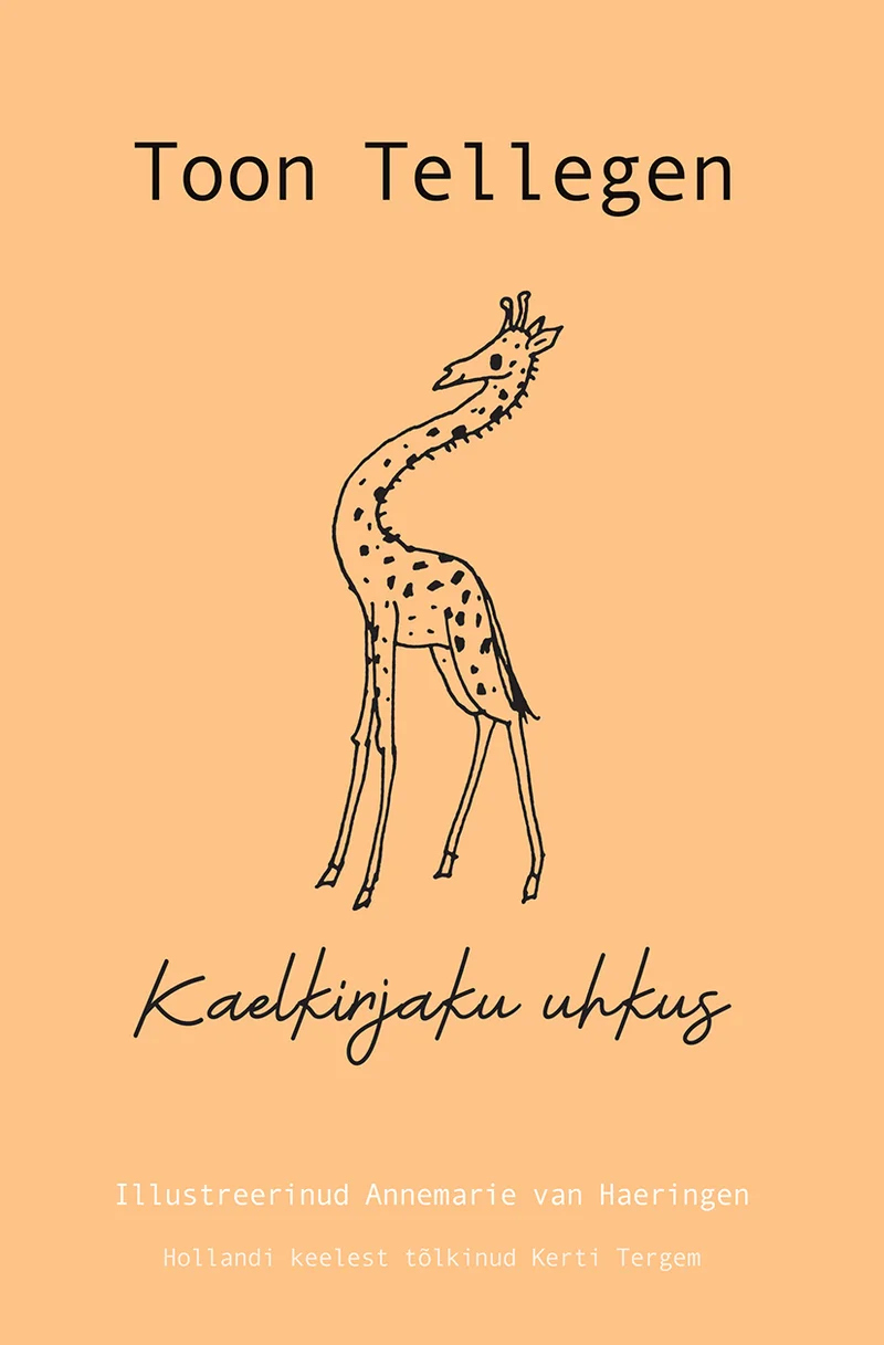 Kaelkirjaku uhkus - Toon Tellegen (Varrak, 2026). Lihtsas joonistusstiilis kujutatud kaelkirjak oranžikasroosilisel taustal, pea uhkelt üles sirutatud. Minimalistlik, käsitsi joonistatud illustratsioon annab kaanele õrna ja soomusa välimuse.