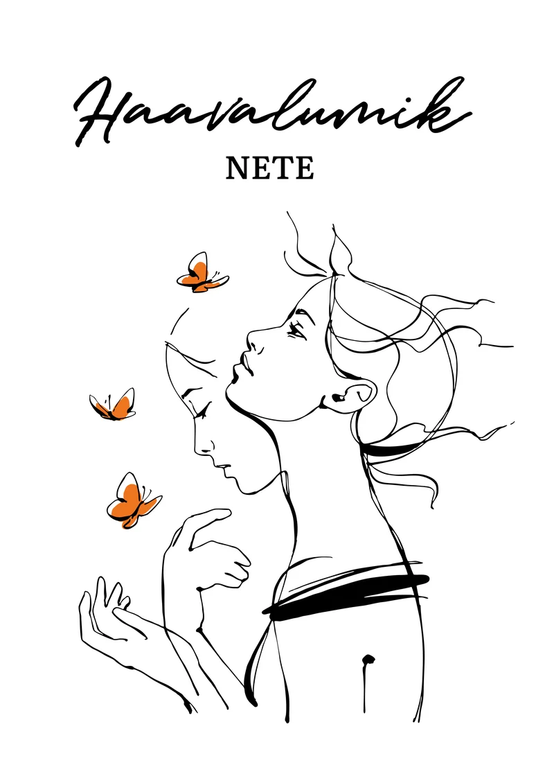 Haavalumik - Nete (Nete Kukk, 2026). Minimalistlik joonistus kahest naisfiguurist, kes on vastastikku pööratud, nende ümber lendavad oranžid liblikad. Must-valge joonjoonistuse stiil kontrasteerub erkade oranžide liblikatega valgel taustal.