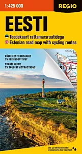 Regio Eesti teedekaart rattamarsruutidega. Estonian road map with cycling routes
