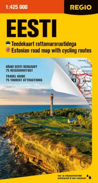 Regio Eesti teedekaart rattamarsruutidega. Estonian road map with cycling routes