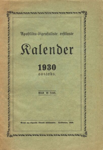 Apostliku-õigeusuliste eestlaste kalender 1930 aastaks
